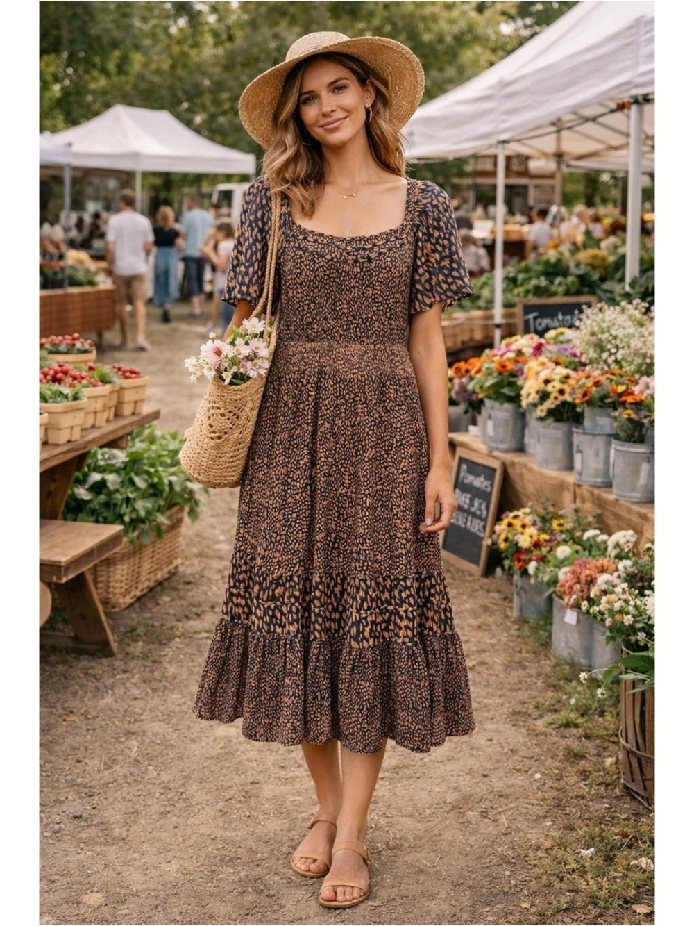 NWOT Cupio navy animal print short sleeve midi dress